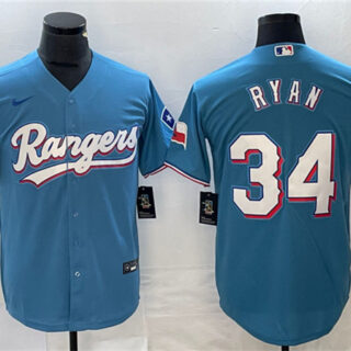 Men's Texas Rangers #34 Nolan Ryan Blue Cool Base Stitched Baseball Jersey