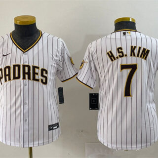 Youth San Diego Padres #7 Ha Seong Kim White Stitched Baseball Jersey
