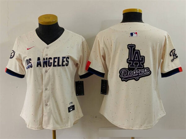 Women's Los Angeles Dodgers Team Big Logo Cream 2024 City Connect Limited Stitched Jersey(Run Small)