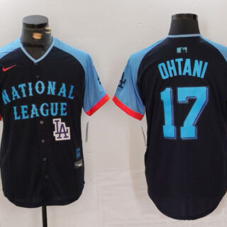 Men's National League #17 Shohei Ohtani Navy 2024 All-Star Elite Stitched Baseball Jerseys