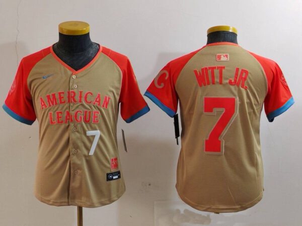 Youth American League #7 Bobby Witt Jr. Cream 2024 All-Star Limited Stitched Jerseys
