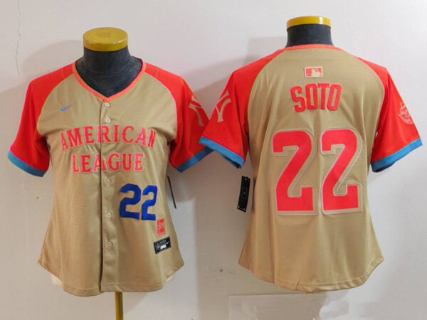 Women's American League #22 Juan Soto Cream 2024 All-Star Limited Stitched Baseball Jersey(Run Small)