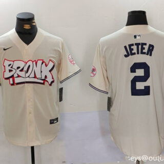 Men's New York Yankees #2 Derek Jeter Cream The Bronx Graffiti V2 Vapor Limited Stitched Baseball Jerseys