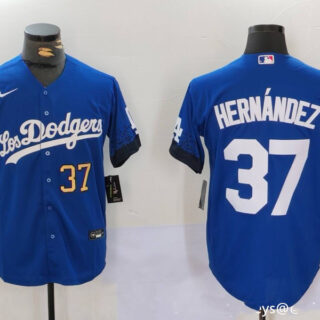 Men's Los Angeles Dodgers #37 Teoscar Hernandez Blue Cool Base Stitched Baseball Jerseys