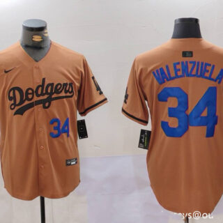 Men's Los Angeles Dodgers #34 Fernando Valenzuela Brown Cool Base Stitched Baseball Jersey
