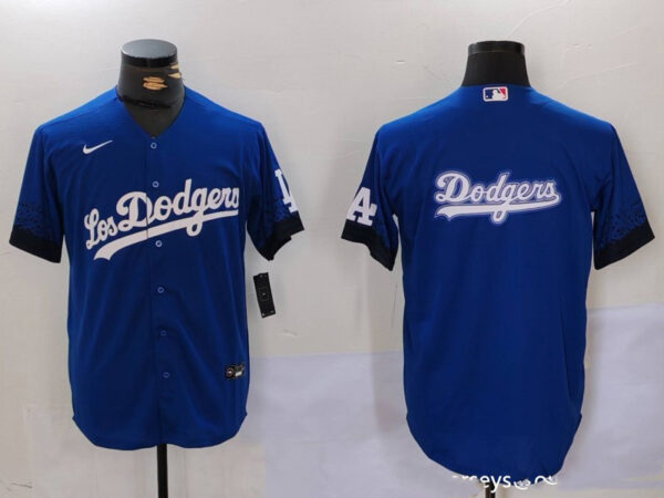 Men's Los Angeles Dodgers Blue Team Big Logo City Connect Cool Base Stitched Baseball Jerseys