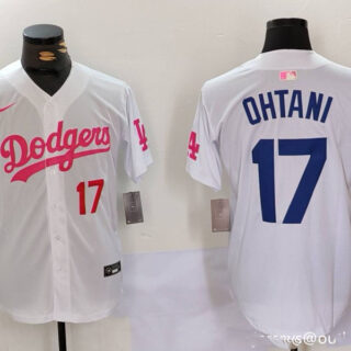 Men's Los Angeles Dodgers #17 Shohei Ohtani White Pink Vin & Kobe Patch Stitched Baseball Jerseys