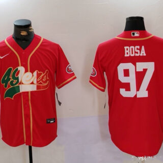 Men's San Francisco 49ers #97 Nick Bosa Red With Patch Cool Base Stitched Baseball Jerseys