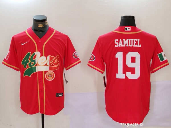 Men's San Francisco 49ers#19 Deebo Samuel Red With Patch Cool Base Stitched Baseball Jersey