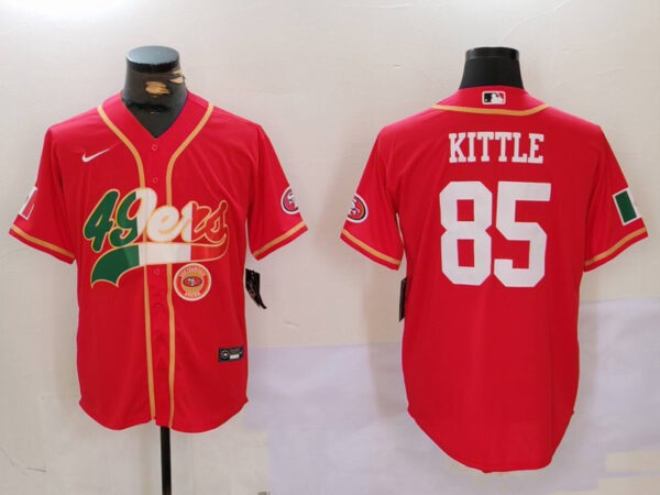 Men's San Francisco 49ers #85 George Kittle Red With Patch Cool Base Stitched Baseball Jerseys