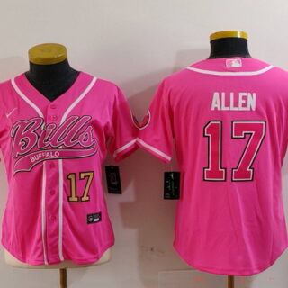 Women's Buffalo Bills #17 Josh Allen Pink Cool Base Stitched Baseball Jersey
