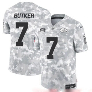 Men's Kansas City Chiefs #7 Harrison Butker 2024 F.U.S.E Arctic Camo Salute To Service Limited Stitched Football Jersey