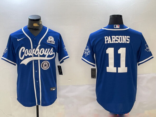 Men's Dallas Cowboys #11 Micah Parsons Royal With Patch Cool Base Stitched Baseball Jerseys