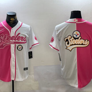 Men's Pittsburgh Steelers Big Logo 2024 Arctic Red White Salute To Service Stitched Baseball Jerseys