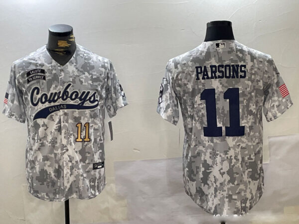 Men's Dallas Cowboys #11 Micah Parsons 2024 Arctic Camo Salute To Service Stitched Baseball Jerseys