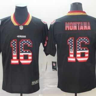 49ers #16 Joe Montana Black Men's Stitched Football Limited Rush USA Flag Jersey