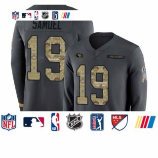 49ers #19 Deebo Samuel Anthracite Salute to Service Men's Stitched Football Limited Therma Long Sleeve Jersey
