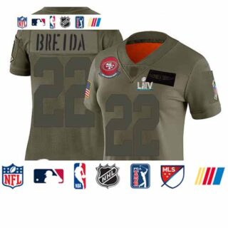49ers #22 Matt Breida Camo Super Bowl LIV Bound Women's Stitched Football Limited 2019 Salute to Service Jersey