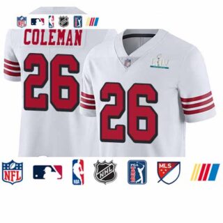 49ers #26 Tevin Coleman White Rush Super Bowl LIV Bound Men's Stitched Football Vapor Untouchable Limited Jersey