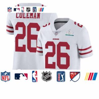 49ers #26 Tevin Coleman White Super Bowl LIV Bound Men's Stitched Football Vapor Untouchable Limited Jersey