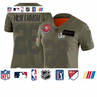 49ers #28 Jerick McKinnon Camo Super Bowl LIV Bound Women's Stitched Football Limited 2019 Salute to Service Jersey