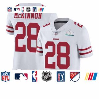 49ers #28 Jerick McKinnon White Super Bowl LIV Bound Youth Stitched Football Vapor Untouchable Limited Jersey