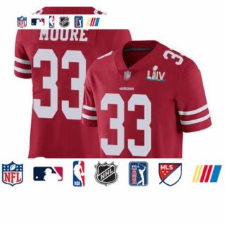49ers #33 Tarvarius Moore Red Team Color Super Bowl LIV Bound Men's Stitched Football Vapor Untouchable Limited Jersey