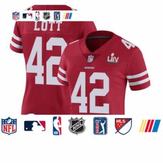 49ers #42 Ronnie Lott Red Team Color Super Bowl LIV Bound Women's Stitched Football Vapor Untouchable Limited Jersey