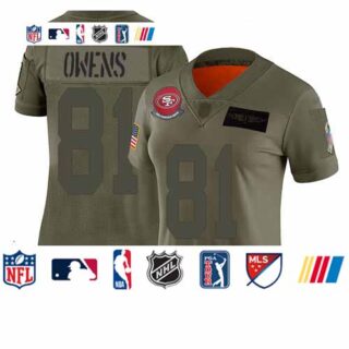 49ers #81 Terrell Owens Camo Women's Stitched Football Limited 2019 Salute to Service Jersey
