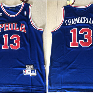 76ers 13 Wilt Chamberlain Blue Hardwood Classics Mesh Jersey