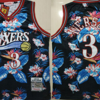 76ers 3 Allen Iverson Black 1997-98 Hardwood Classics Floral Fashion Swingman Jersey