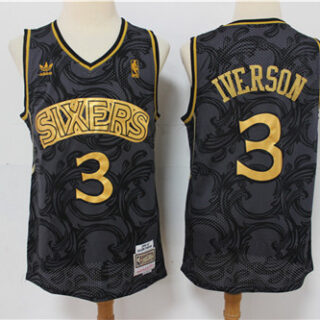 76ers 3 Allen Iverson Black Hardwood Classics Jersey