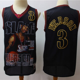 76ers 3 Allen Iverson Black Hardwood Classics Limited Edition Jersey