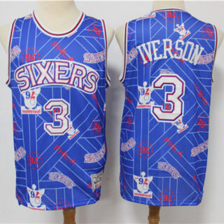 76ers 3 Allen Iverson Blue Tear Up Pack Hardwood Classics Swingman Jersey