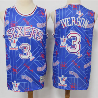 76ers 3 Allen Iverson Blue Tear Up Pack Hardwood Classics Swingman Jersey