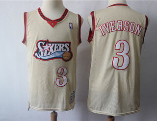 76ers 3 Allen Iverson Cream Hardwood Classics Jersey