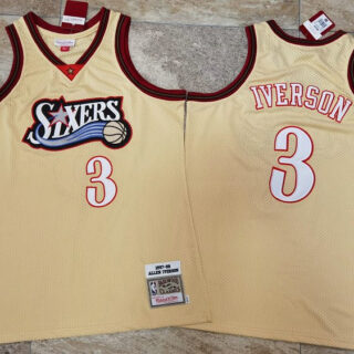 76ers 3 Allen Iverson Gold 1997-98 Hardwood Classics Jersey