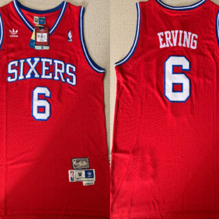 76ers 6 Julius Erving Red Hardwood Classics Jersey