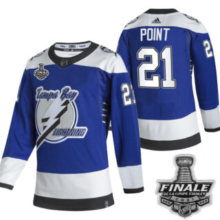 Adidas Lightning #21 Brayden Point Blue Road Authentic Youth 2021 NHL Stanley Cup Final Patch Jersey