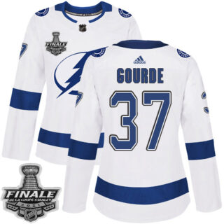 Adidas Lightning #37 Yanni Gourde White Road Authentic Women's 2021 NHL Stanley Cup Final Patch Jersey