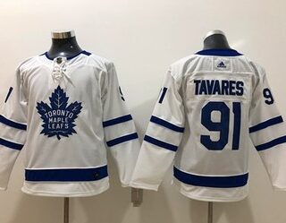Adidas Maple Leafs #91 John Tavares White Road Authentic Stitched Youth NHL Jersey