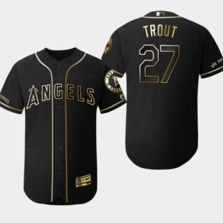 Angels 27 Mike Trout Black Gold Flexbase Jersey