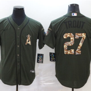Angels 27 Mike Trout Olive 2020 Nike Cool Base Jersey