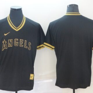 Angels Blank Black Gold Nike Cooperstown Collection Legend V Neck Jersey