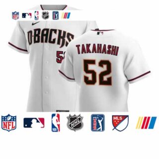 Arizona Diamondbacks #52 Bo Takahashi Men's Nike White Crimson Authentic Home Team MLB Jersey