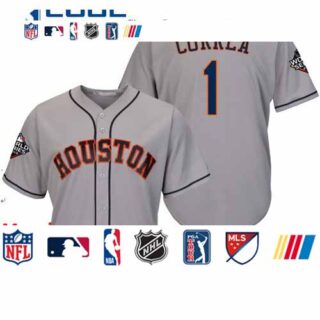 Astros #1 Carlos Correa Grey New Cool Base 2019 World Series Bound Stitched Baseball Jersey