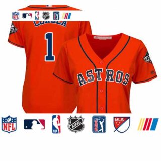 Astros #1 Carlos Correa Orange Alternate 2019 World Series Bound Women's Stitched Baseball Jersey