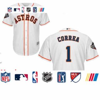 Astros #1 Carlos Correa White New Cool Base 2019 World Series Bound Stitched Baseball Jersey