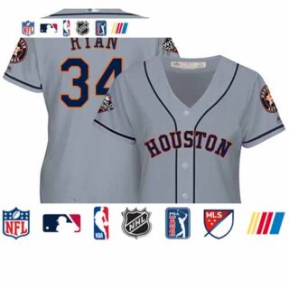 Astros #34 Nolan Ryan Grey Road 2019 World Series Bound Women's Stitched Baseball Jersey