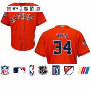 Astros #34 Nolan Ryan Orange New Cool Base 2019 World Series Bound Stitched Baseball Jersey